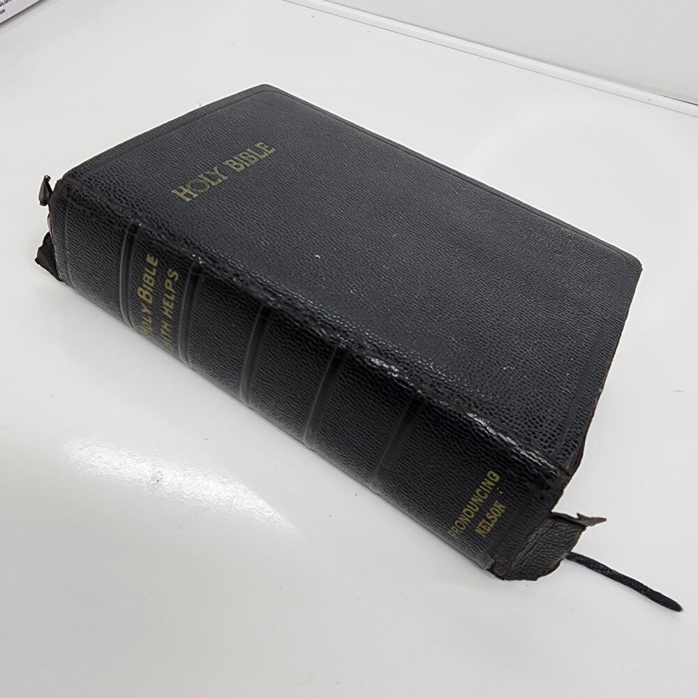 Antique Holy Bible Nelson Self Pronouncing Black Leather 1900s AS IS Need Repair - Picture 8 of 16